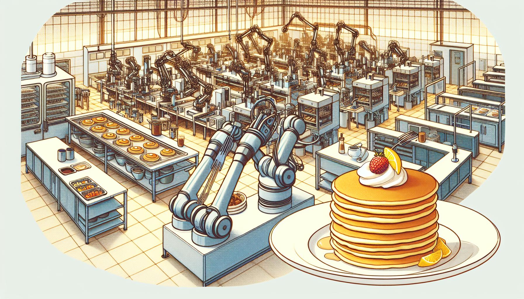 自動化されたキッチンで調理されるパンケーキ