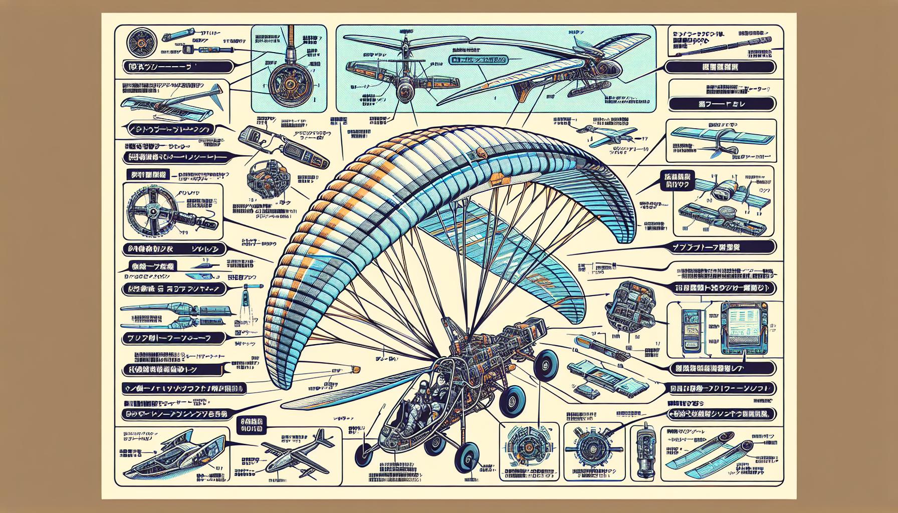 未来技術を搭載したパラグライダーの詳細図