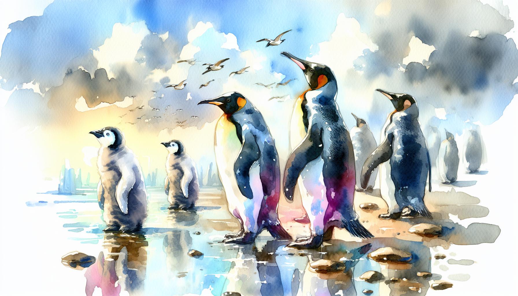 未来のペンギンの進化と生態を描いたイラスト