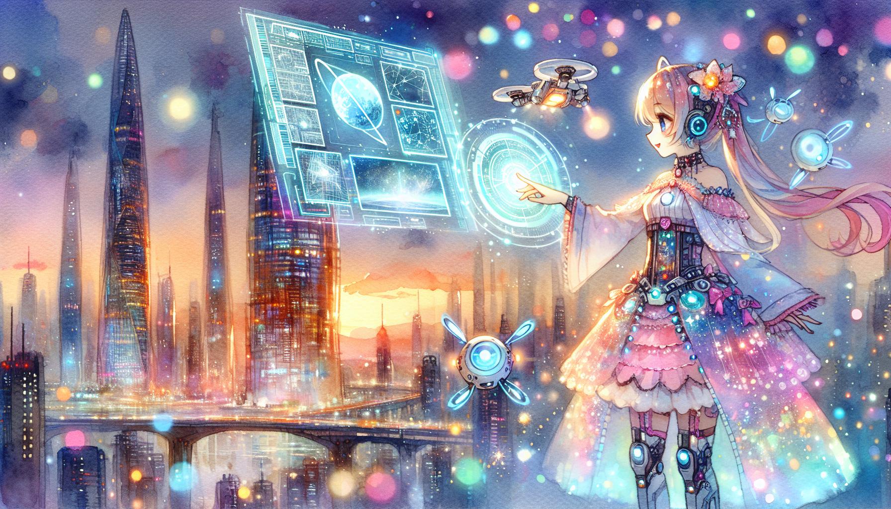 未来のテクノロジーとマジカルガールが交わる風景