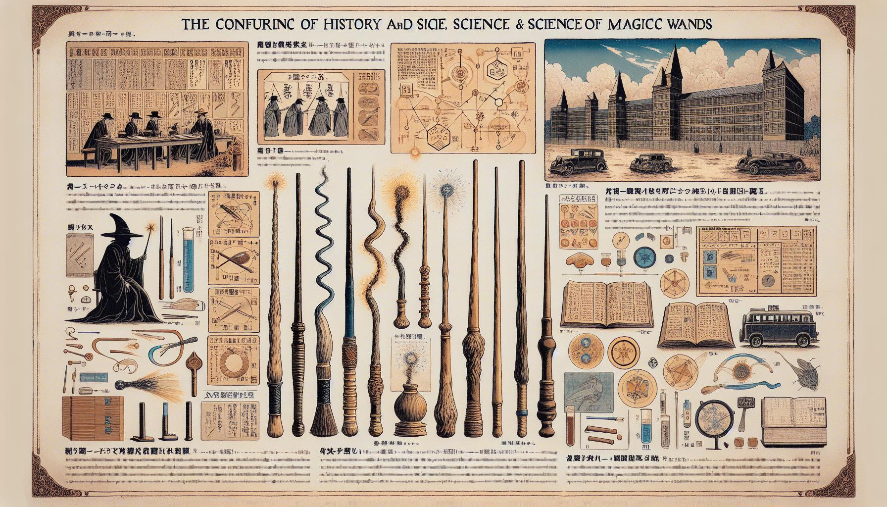 魔法の杖の歴史と科学の交差点を象徴する画像