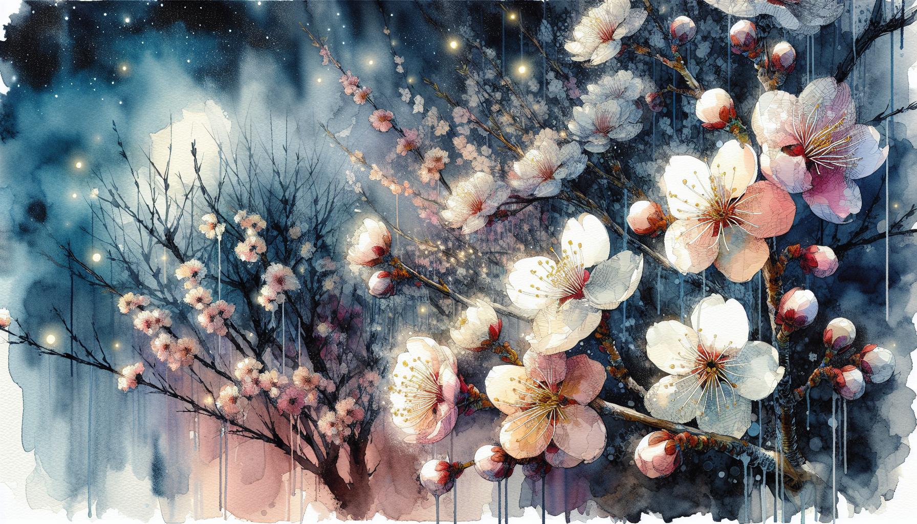 Beautiful cherry blossoms at night with underlying harsh realities