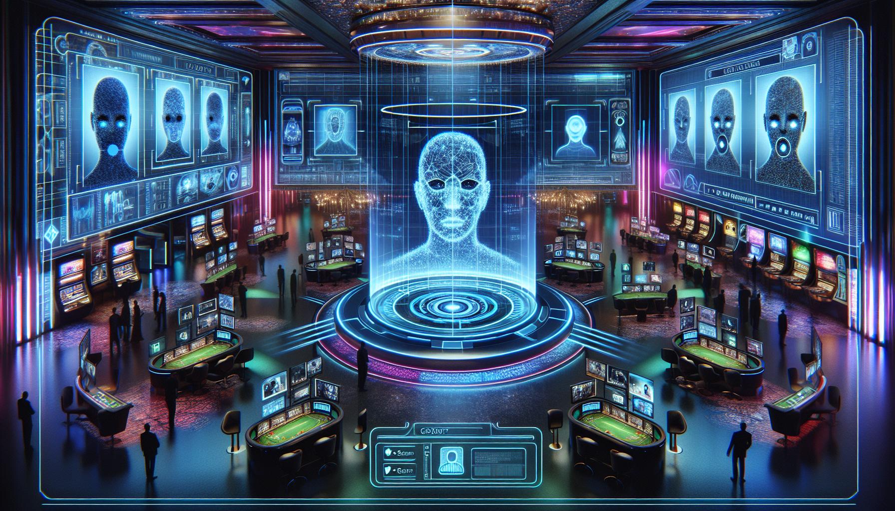 未来のカジノにおけるゴースト顔認証技術の概念図