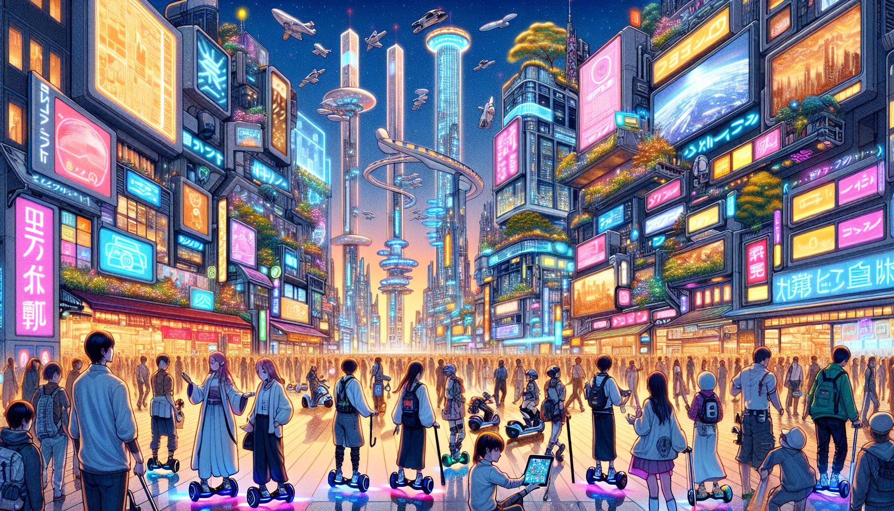 共生テクノロジーが活躍する都市生活のスナップショット